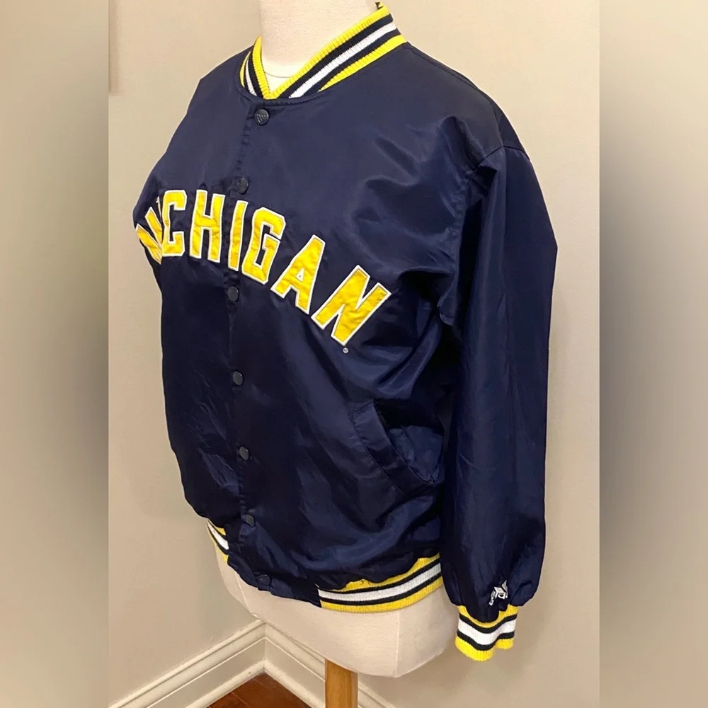 Adidas Men’s Michigan Wolverine Vintage Blue Yellow Nylon Snap Jacket Size 14/16
